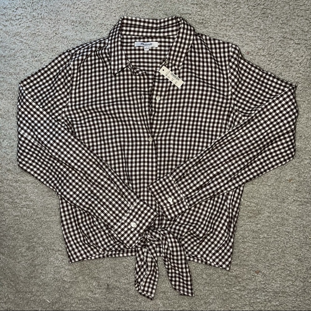 Madewell Checkered Button Down Crop (Size S)